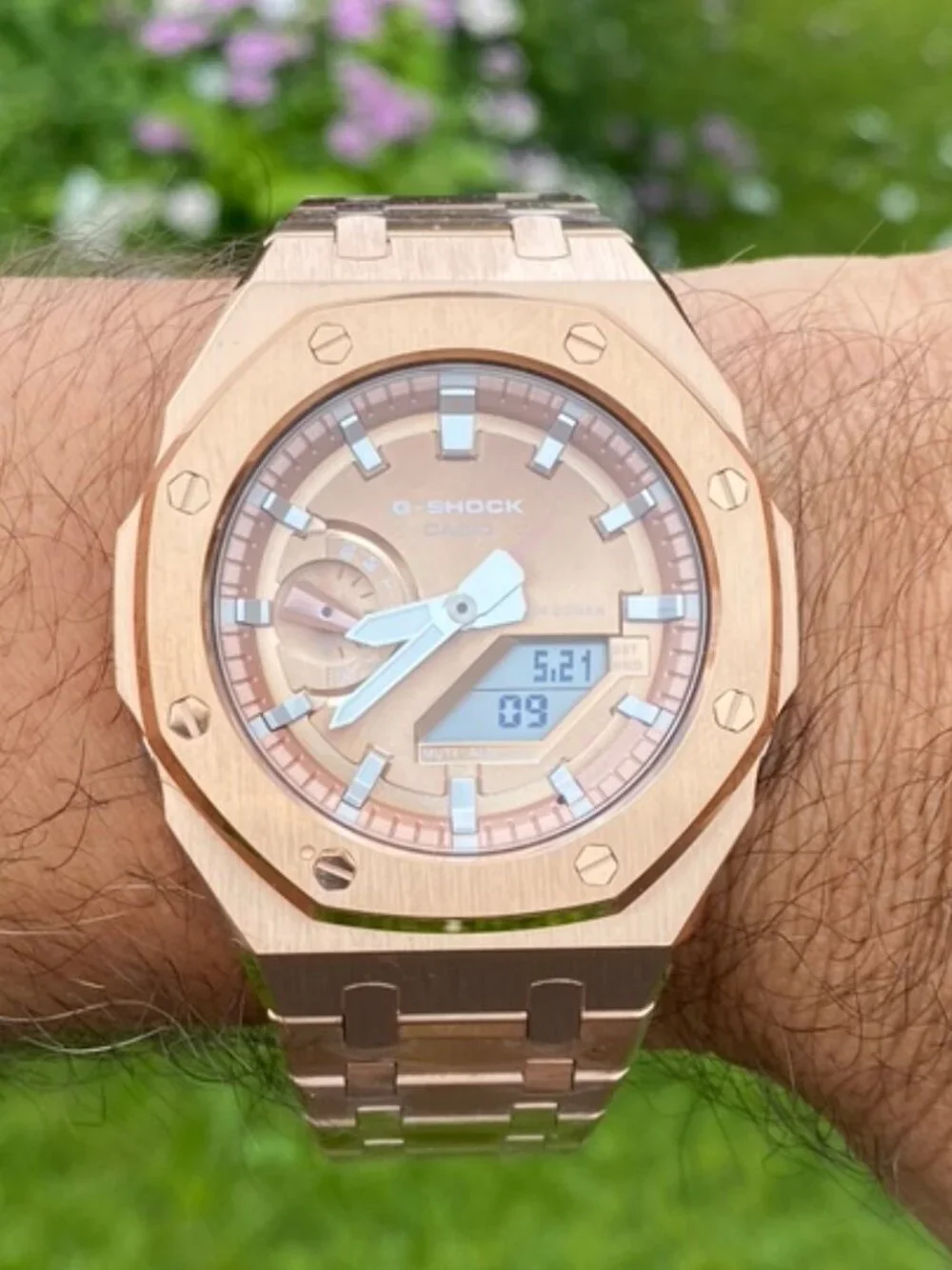 New Casio G-Shock GA2100 added Stainless Steel All Rose Gold Color MOD